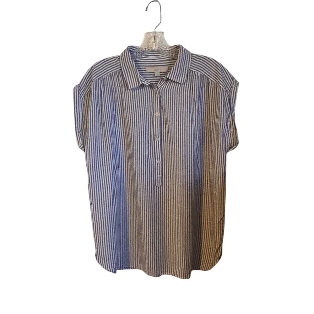 Classic Coastal Stripe Button Front Blouse | LOFT | Size Small - Picture 2 of 10